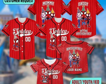 Custom DN Spidey Matching Family Jersey, Custom Spidey And His Amazing Friend Baseball Jersey Outfit, Spiderman Birthday Matching Jersey