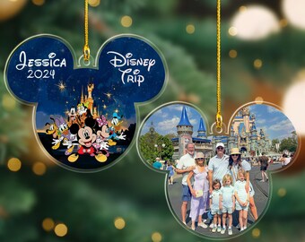 Personalized Mickey Minnie And Friends Trip Christmas Ornament, Custom Photo And Text Mickey And Friends Magic Kingdom Ornament