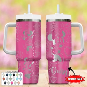 Personalized Mouse 40oz Tumbler, Pink Mouse Characters Cup, Cartoon Engraved Tumbler, Magic Kingdom Handle Stainless Steel Reusable Tumbler