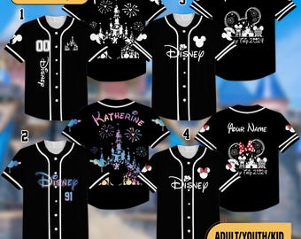 Custom Disney Trip Baseball Jersey Team, Personalized Mickey Mouse Castle Jersey, Birthday Gift for Kids, Mickey Head Disneyland Shirt
