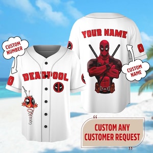 Personalized Deadpool Baseball Jersey, Superhero Baseball Jersey Shirt, Deadpool Jersey Team, Gift For Kid Adult, Magic Kingdom Shirt image 1