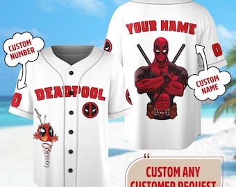 Personalized Deadpool Baseball Jersey, Superhero Baseball Jersey Shirt, Deadpool Jersey Team, Gift For Kid Adult, Magic Kingdom Shirt