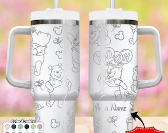 Custom DN Winnie the Pooh 40oz Tumbler, Pooh Cartoon 40oz Tumbler, Cute Bear Cup Gift, Magic Kingdom Handle Stainless Steel Tumbler