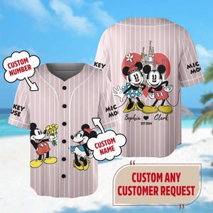 Custom Disney Mickey and Minnie Mouse Baseball Jersey, Mouse Couple Basketball Jersey, Cartoon Baseball Team, Magic Kingdom Family Trip Tee