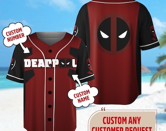 Personalized Deadpool Baseball Jersey, Custom Name Superhero Baseball Shirt, Funny Deadpool Hero Character Basketball Jersey, Baseball Gift