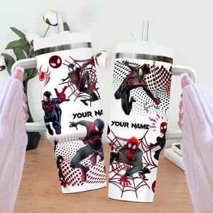 Custom Spiderman Miles Morales Tumbler, Custom Across Spider Verse 40oz Tumbler, Spider Superhero Handle Stainless Steel Reusable Tumbler image 3