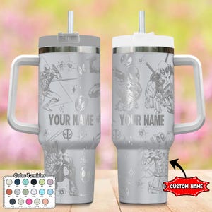 Custom Deadpool and Wolverine Tumbler, Deadpool 40oz Engraved Tumbler, Wolverine Cartoon Cup, Magic Kingdom Handle Stainless Steel Tumbler image 1