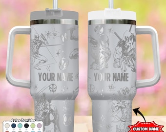 Custom Deadpool and Wolverine Tumbler, Deadpool 40oz Engraved Tumbler, Wolverine Cartoon Cup, Magic Kingdom Handle Stainless Steel Tumbler