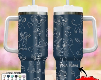 Custom Magical Lion 40oz Tumbler, Lion Characters Cup, Cartoon Tumbler, Magic Kingdom Handle Stainless Steel Tumbler, Lion Lasered Tumbler