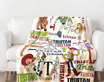 Personalized Toy Movie Blanket, Toy Characters Blanket, Name Blanket Christmas Gift, Cartoon Movie Fleece Blanket, Magic World Quilt