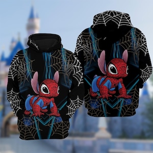 Spiderman Stitch And Lilo Mash Up Hoodie, Lilo & Stich 3D Adult T-shirt Hoodie, Stitch Spiderman Mash Up All Over Print Shirt image 1