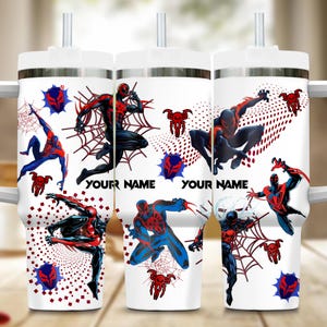 Custom Spiderman 40oz Tumbler, Custom Name Across Spider Verse 40oz Tumbler Cup Gift, Spider Superhero Handle Stainless Steel Tumbler Bild 1