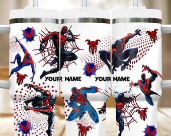 Custom Spiderman 40oz Tumbler, Custom Name Across Spider Verse 40oz Tumbler Cup Gift, Spider Superhero Handle Stainless Steel Tumbler