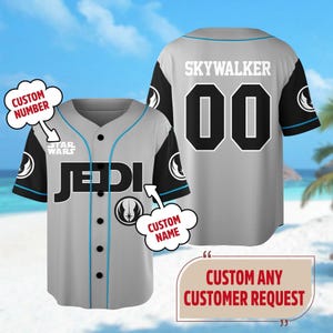 Personalized Jedi Skywalker Baseball Jersey, Custom Star Wars Baseball Shirt, Jedi Skywalker Basketball Jersey, Galaxy&#39;s Edge Baseball Gift