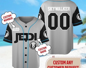 Personalized Jedi Skywalker Baseball Jersey, Custom Star Wars Baseball Shirt, Jedi Skywalker Basketball Jersey, Galaxy's Edge Baseball Gift