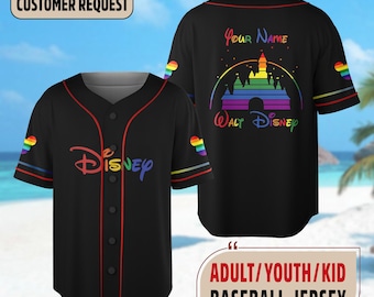 Personalize Disney Mickey Mouse Pride Month Baseball Jersey, Mickey LGBTQ Colorful Rainbow Baseball Jersey, Disney Magic Kingdom Trip Shirt