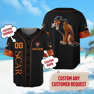 Custom Villain Scar Lion King Baseball Jersey, DN Scars Halloween Baseball Jersey, Horror Character Shirt, Villain Movie Jersey Shirt
