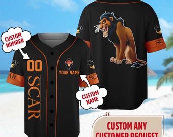 Custom Villain Scar Lion King Baseball Jersey, Disney Scars Halloween Baseball Jersey, Horror Character Shirt, Villain Movie Jersey Shirt