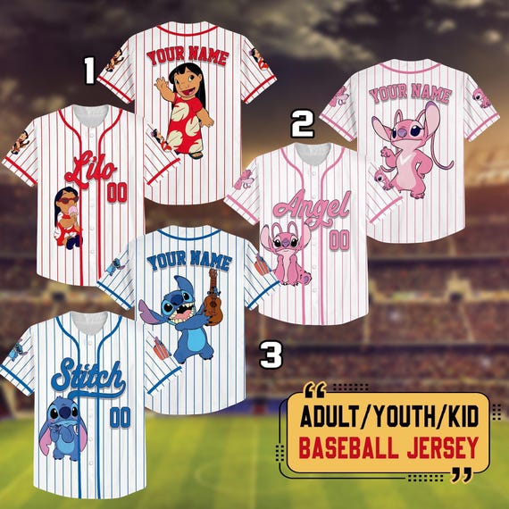 Personalized DN Lilo And Stitch Baseball Jersey, Custom Kid Youth Adult DN Baseball Jersey, Stitch Jersey, Birthday Gift For Fan