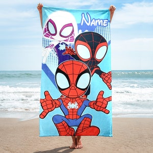 Serviettes de plage personnalisées araignée, serviette de plage araignée et ses amis, serviette de bain de bain film super-héros, cadeau serviette de plage film héros dessin animé