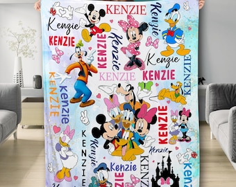 Personalized Watercolor Mouse and Friends Blanket, Magic Castle Baby Blanket, Gift for Kids, Magic Kingdom Fleece Blanket, Cartoon Quilt