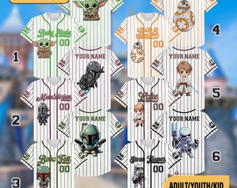 Personalized Star Wars Dart Vader Baseball Jersey, Baby Yoda Jersey Shirt, Star Wars Baseball Team Jersey, R2D2 BB8 Magic Kingdom Trip Shirt