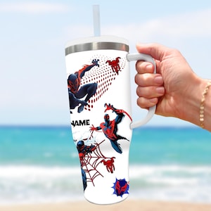 Custom Spiderman 40oz Tumbler, Custom Name Across Spider Verse 40oz Tumbler Cup Gift, Spider Superhero Handle Stainless Steel Tumbler Bild 2