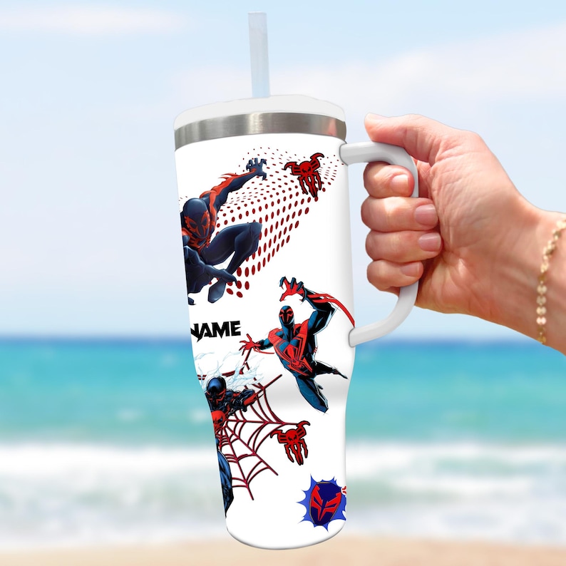 Custom Spiderman 40oz Tumbler, Custom Name Across Spider Verse 40oz Tumbler Cup Gift, Spider Superhero Handle Stainless Steel Tumbler Bild 2