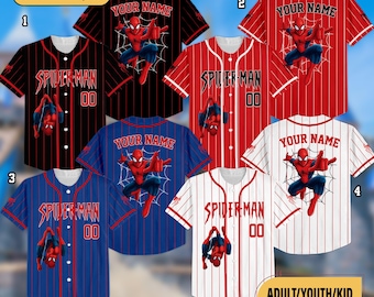 Camiseta de béisbol personalizada de Spider-Man, camiseta personalizada de Spider-Man para equipo, regalo para fans de Disney, camiseta a rayas de Spider-Man, camiseta de superhéroe de Marvel