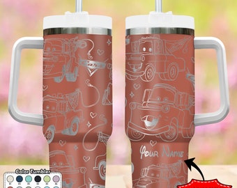 Custom Cars 40oz Tumbler, Racing Cars Team Coffee Cup Gift, Cartoon Cup, Cars Movie Tumbler, Magic Kingdom Handle Stainless Steel Tumbler