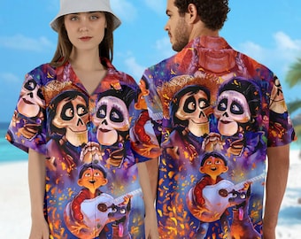 Coco Cartoon Skeleton Family Hawaii Beach Shirt, Coco Movie Halloween Button Up, Inspiration Hawaiian Shirt, Cartoon 3D All Over Print Shirt
