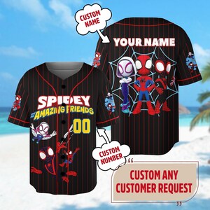 Custom Spidey And His Amazing Friends Baseball Jersey, Custom Spider Verse Baseball Jersey Junior Hero Team, Spider Group Trip Outfit