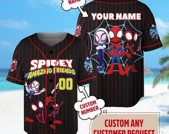 Custom Spidey And His Amazing Friends Baseball Jersey, Custom Spider Verse Baseball Jersey Junior Hero Team, Spider Group Trip Outfit