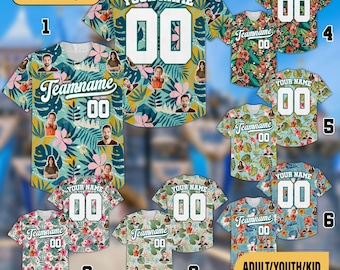 Hawaiian Baseball Jersey With Custom Face Teamname Name Number, Personalized Hawaii Floral Shirt For Men Women Youth Matching Jersey
