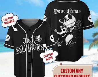 Personalized Disney Jack Skellington Baseball Jersey, Custom Name Nightmare Before Baseball Shirt, Jack Skellington Basketball Jersey