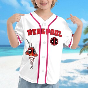 Personalized Deadpool Baseball Jersey, Superhero Baseball Jersey Shirt, Deadpool Jersey Team, Gift For Kid Adult, Magic Kingdom Shirt image 2