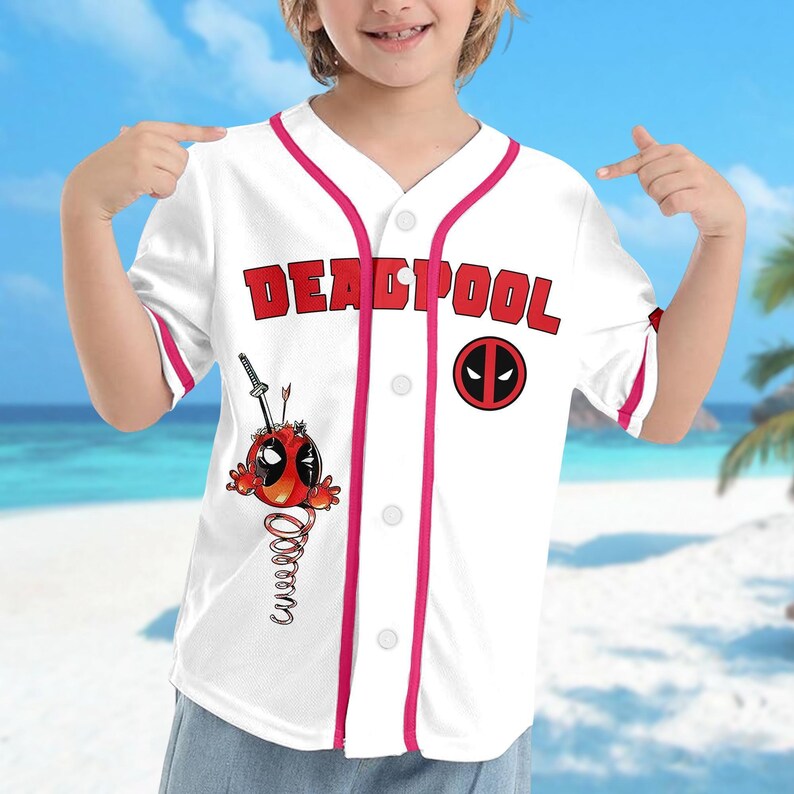 Personalized Deadpool Baseball Jersey, Superhero Baseball Jersey Shirt, Deadpool Jersey Team, Gift For Kid Adult, Magic Kingdom Shirt image 2