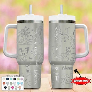 Custom Pluto Dog Tumbler, Mickey Mouse 40oz Tumbler, Cartoon Cup Gift, Magic Kingdom Handle Stainless Steel Tumbler, Pluto Tumbler