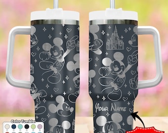 Custom Mouse 40oz Tumbler, Mouse Characters Tumbler, Cartoon Engraved Tumbler, Magic Kingdom Cup, Handle Stainless Steel Reusable Tumbler