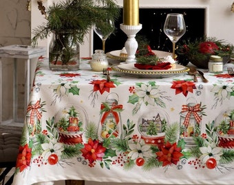 ARIDUR Mantel De Navidad Rojo Con Patrones De Acebos, Decoración Navideña Para El Hogar, Mantel