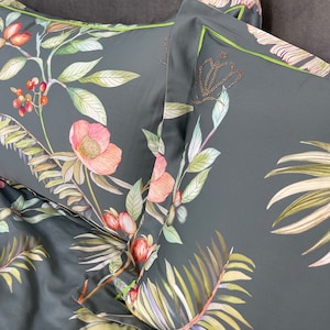 Tropical bedding Queen comforter set. Nature boho bedding. Housewarming gift, floral Queen duvet cover