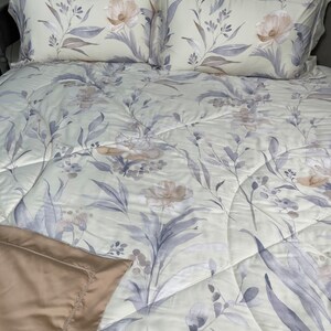 Simple Floral Botanical Bedding Set Queen Quilt Comforter Set, Tencel