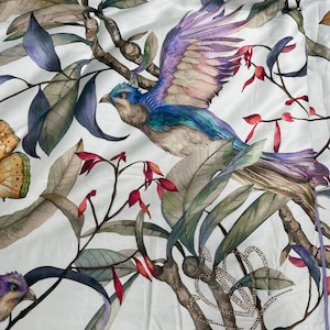 Bird boho bedding comforter set is tropical botanical bedding with silk comforter. Egyptian cotton bedding.