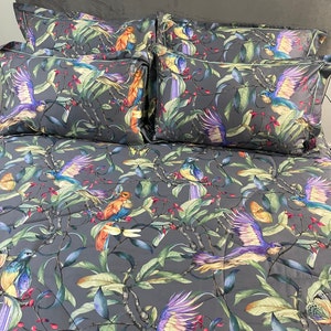 Tropical botanical Queen Quilt comforter bedding set full, bohemian birds  designer bed set, wedding gift
