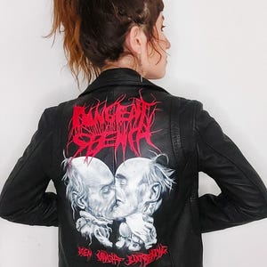 PUNGENT STENCH veste en cuir peinte à la main veste de vêtements d’art death metal / veste peinte à la main
