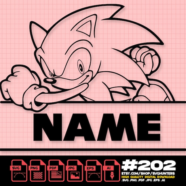 SONIC HEDGEHOG SVG Bundle Custom Name Font Included Sonic Shadow Knuckles Tails Svg Png Ai Digital Download File Cricut File SvgHunters #202