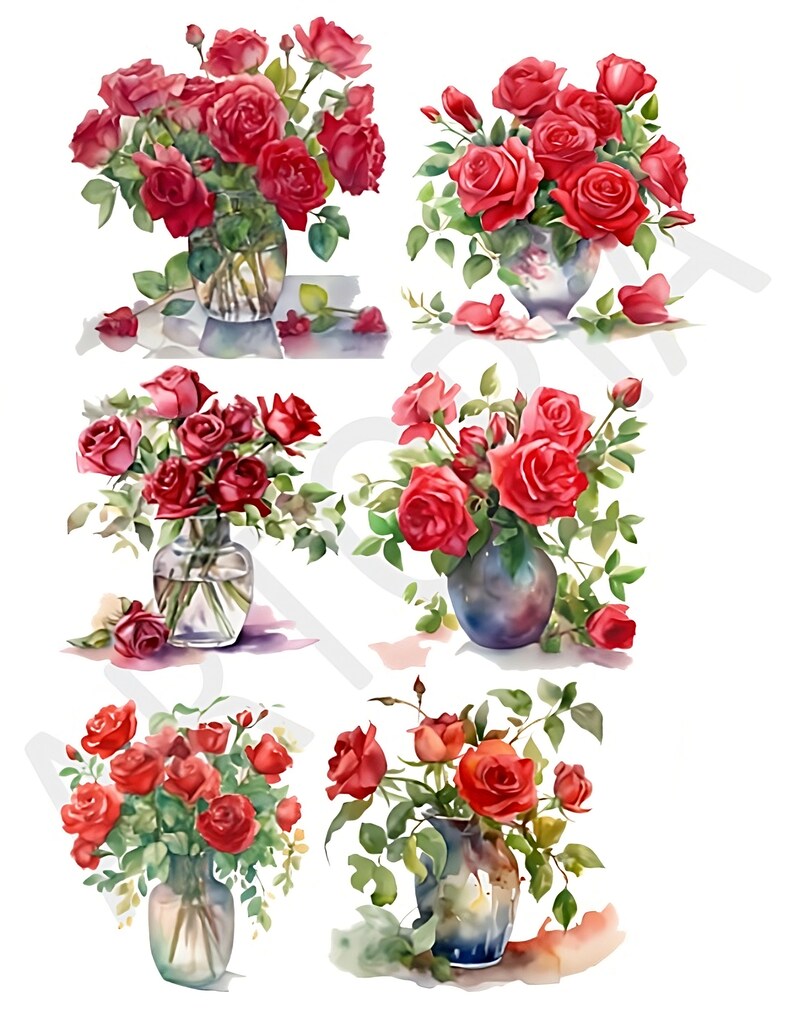 Watercolor Vase Roses Clipart PNG Bouquet Roses Colorful - Etsy