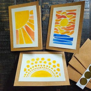 Hand-painted sunshine watercolor cards - Set of 3