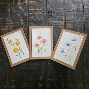 Hand-painted floral watercolor cards - Set of 3