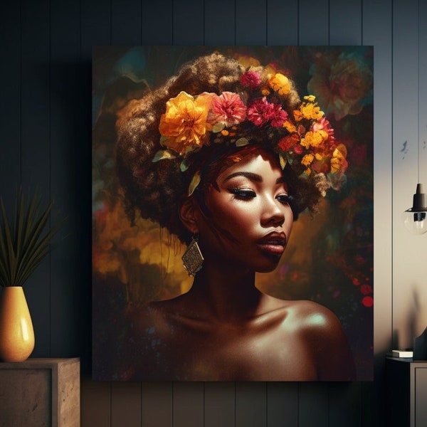 Lady of the Flower | Flower Head Art, Flower woman poster, Instant Download, Digital Art Prints, Flower Woman Print, Woman Art, Flower Art